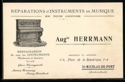 AK St-Nicolas-de-Port /Meurthe-et-Moselle, Réparations d`instruments de musique Augte Herrmann