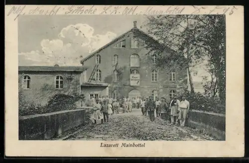AK Mainbottel, Vue du lazaret avec des soldats et visiteurs devant le bâtiment