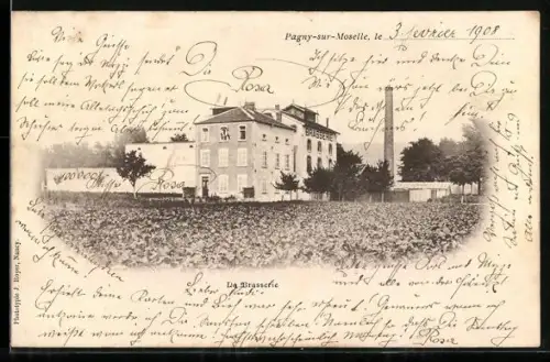 AK Pagny-sur-Moselle, La Brasserie avec paysage environnant