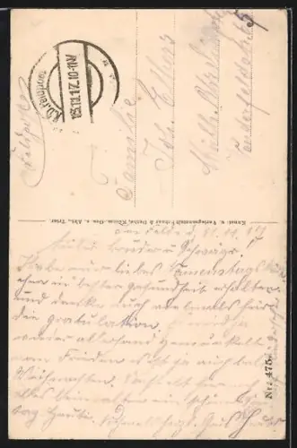 AK Marchais, Église du village avec son clocher et cimetière environnant