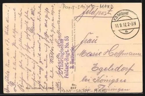 AK Pont-Saint-Mard, Vue du pont avec rivière et charrette tirée par des chevaux