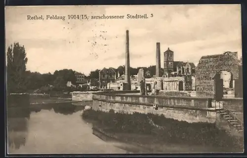 AK Rethel, Campagne 1914/15, quartier détruit