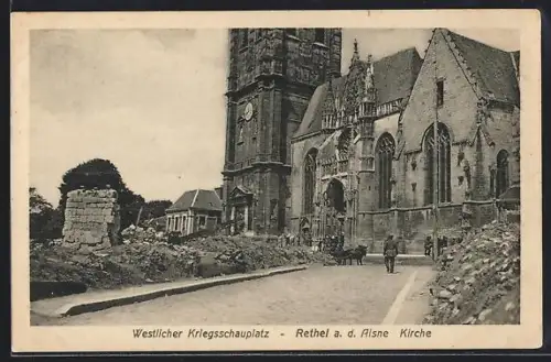 AK Rethel, Église en temps de guerre et ruines alentours