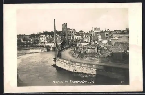 AK Rethel, Vue des ruines en 1914 après les destructions de la guerre