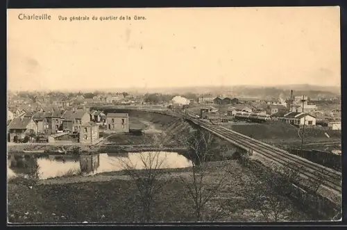 AK Charleville, Vue générale du quartier de la Gare