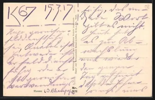 AK Mouron, Vue du village et du pont sur la rivière