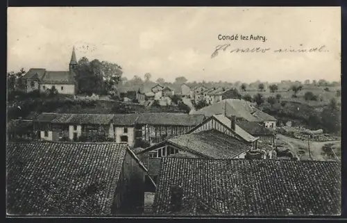 AK Condé lez Autry, Vue du village avec église et paysages environnants