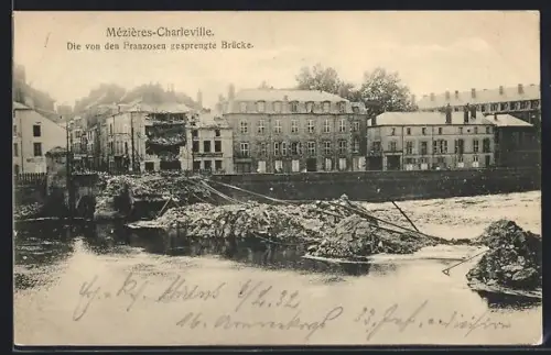 AK Mézières-Charleville, La passerelle détruite