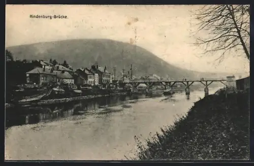 AK Nouzon, Vue de la rivière et du pont Hindenburg