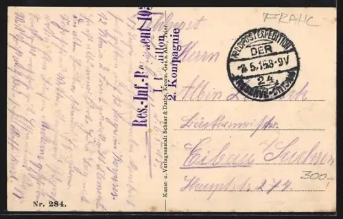 AK Rethel, Scène de rue avec bâtiments détruits et groupe de personnes