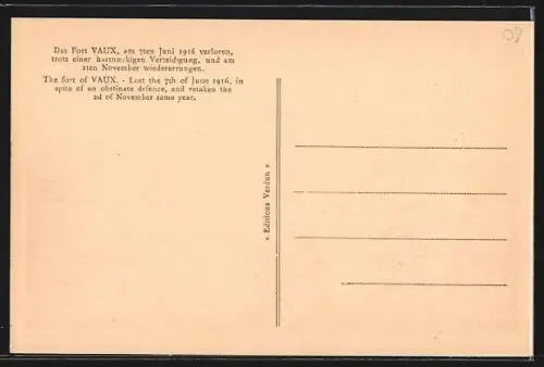 AK Vaux, Le Fort de Vaux, perdu le 7 Juin 1916, repris le 2 Novembre, même année