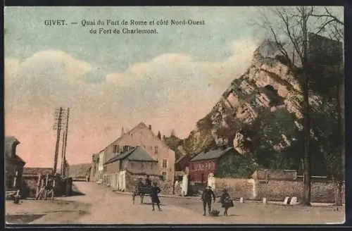 AK Givet, Quai du Fort de Rome et côté Nord-Ouest du Fort de Charlemont