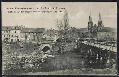 AK Mouzon, Pont détruit sur la Meuse