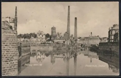 AK Rethel, Vue des ruines industrielles et du canal après la destruction de la guerre 1914-18