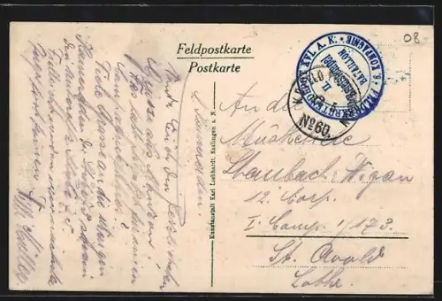 AK Mouzon, Vue sur le canal de la Meuse et les bâtiments adjacents