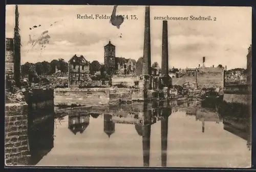 AK Rethel, Quartier détruit avec cheminées