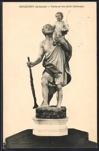 AK Rocquigny /Ardennes, Statue en bois de St Christophe