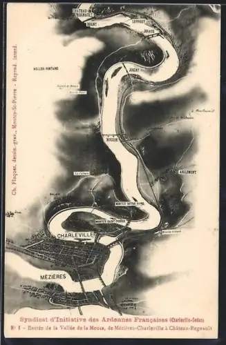 AK Charleville, Entrée de la Vallée de la Meuse, de Mézières-Charleville à Château-Regnault