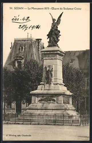 AK Sedan, Le Monument 1870, Oeuvre du Sculpteur Croisy