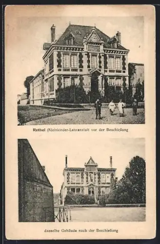 AK Rethel, École maternelle avant et après le bombardement