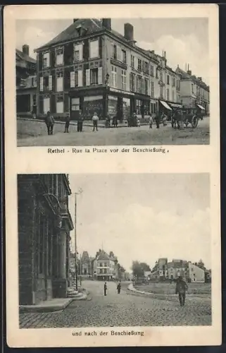 AK Rethel, Rue la Place avant et après le bombardement