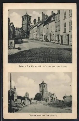 AK Rethel, Rue Carnot avant et après la destruction