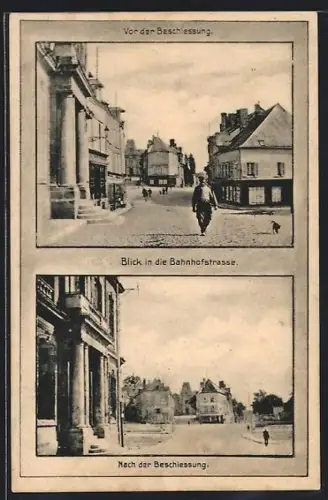 AK Rethel, Avant et après le bombardement de la Bahnhofstrasse