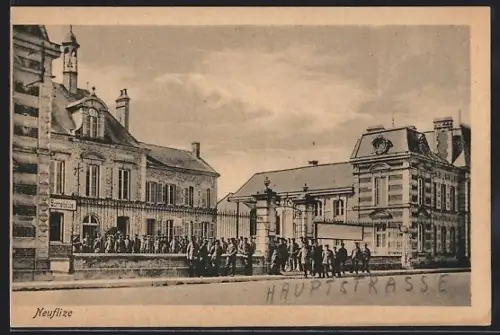 AK Neuflize, Groupe de personnes devant un bâtiment administratif
