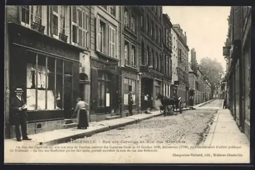 AK Mézières, Rue des Capucins avec calèche et boutiques animées