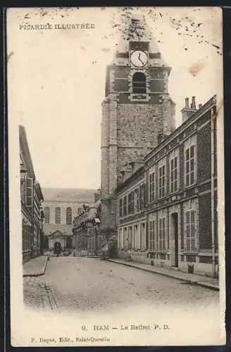 AK Ham, Le Beffroi et rue adjacente