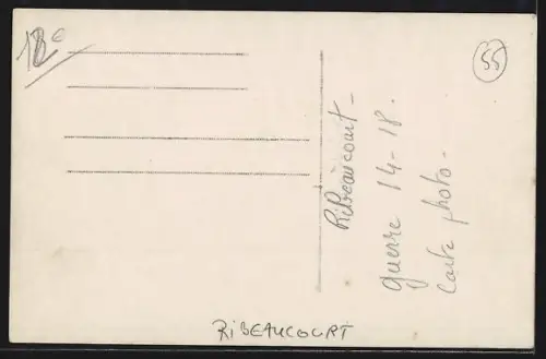 AK Ribeaucourt, Rue en ruines après la guerre 14-18