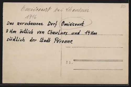 AK Omiecourt /Chaulnes, Le village détruit après les combats de 1916