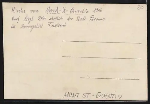 AK Mont St-Quentin, Ruines de l`église après la destruction