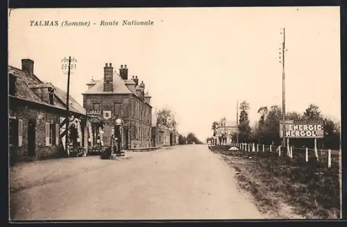 AK Talmas /Somme, Route Nationale avec garage et publicité Energol