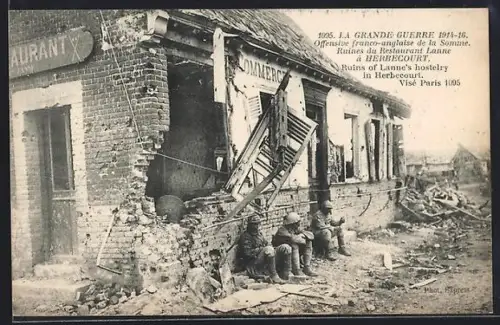 AK Herbecourt, Ruines du Restaurant Lanne pendant la Grande Guerre 1914-16