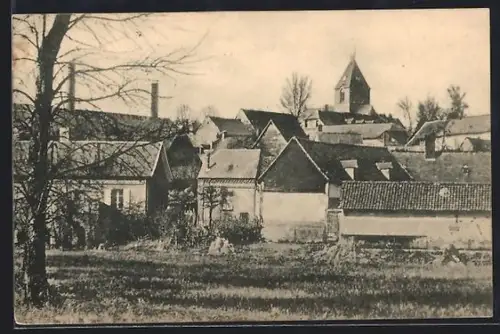 AK Athies /Péronne, Vue du village avec église et cheminées en arrière-plan