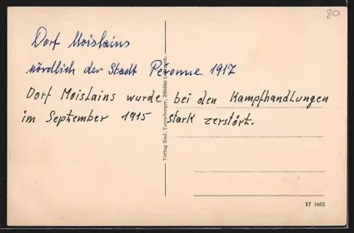 AK Moislains /Somme, Un village détruit près de la Somme après les combats de 1915