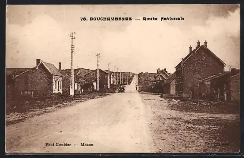 AK Bouchavesnes, Route Nationale avec maisons et poteaux télégraphiques