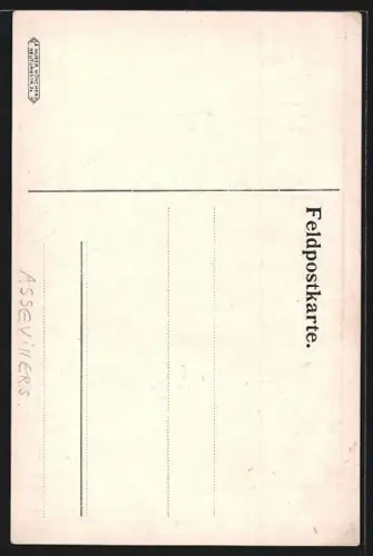 Künstler-AK Assevillers, Vue de l`église et des maisons du village