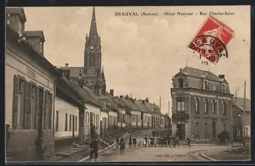 AK Beauval /Somme, Hôtel National, Rue Charles-Saint