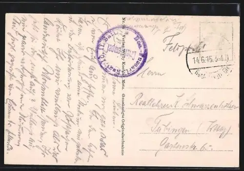 AK Heudicourt, Entrée ouest avec soldats et charrette sur la route principale