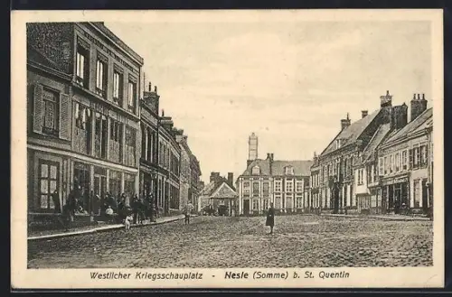 AK Nesle près St. Quentin, Vue de la place avec architecture urbaine