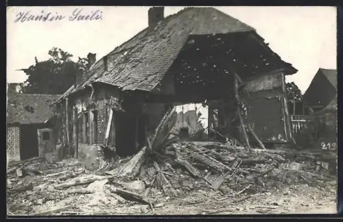 Foto-AK Sailly, Zerstörtes Haus