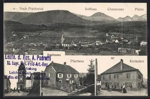 AK Saulxures, Vue du village avec l`église, le presbytère et la place de l`église