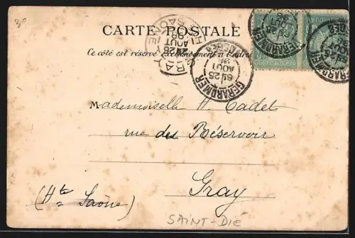 Lithographie Vosges, Saint-Dié, La Schlucht, Épinal et Contrexéville