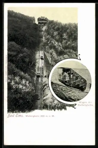 AK Bad Ems, Mal-Bergbahn und Wagen der Bergbahn