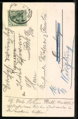 Lithographie Comburg, Strassenpartie mit Turm