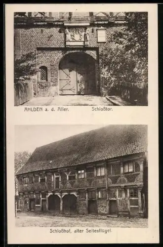 AK Ahlden, Schlosstor & alter Seitenflügel des Schlosshofs
