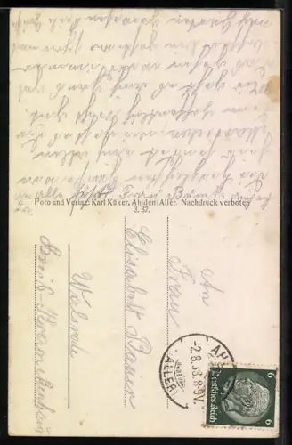 AK Ahlden /Aller, Schloss Ahledn, Teil des Innenhofes mit schöner Holzschnitzarbeit