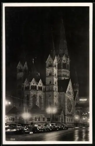 AK Berlin-Charlottenburg, Kaiser-Wilhelm-Gedächtniskirche bei Nacht